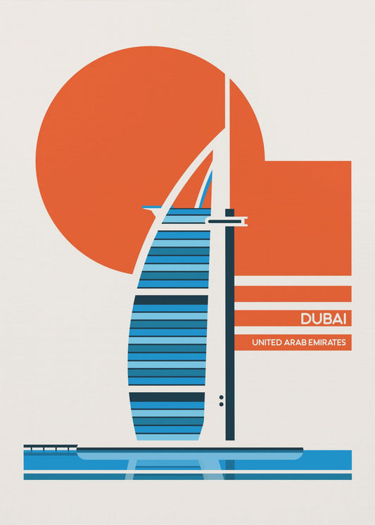 Dubai Burj Al Arab Minimalistischer Retro-Reisedruck | Leinwand-Bilder