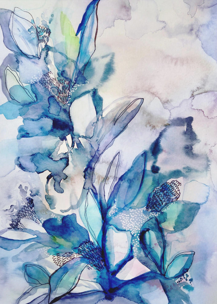 Aquamarinblau mit Blumenmuster | Leinwand-Bilder