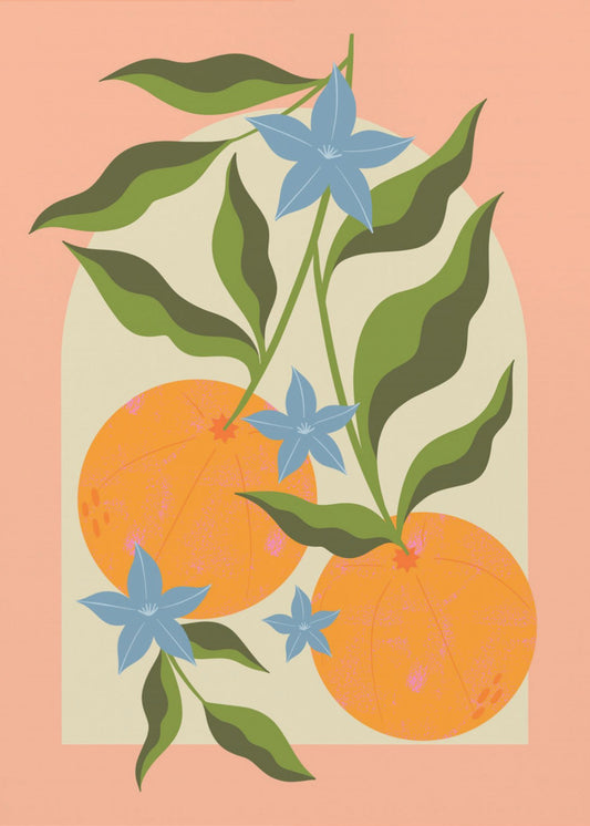 Orangenzweig mit Blüten | Poster