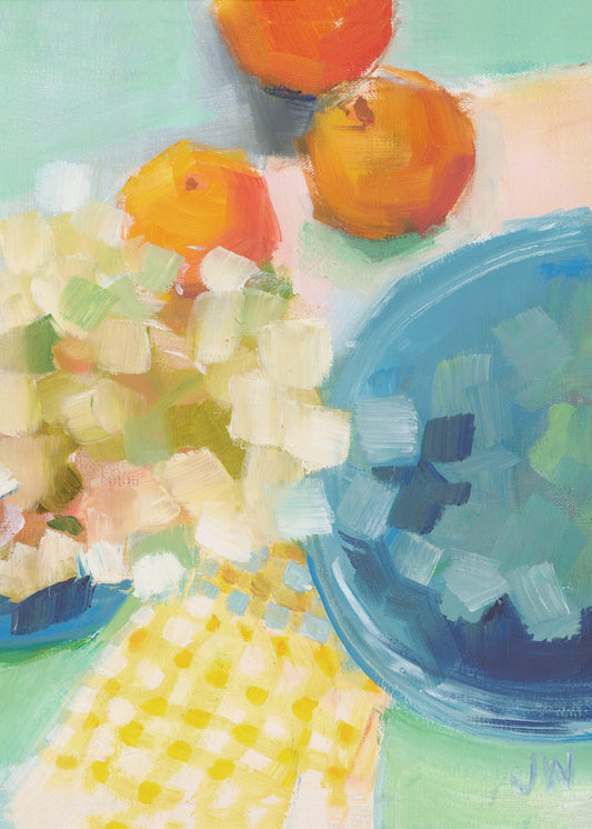 Orangen und Hortensien | Leinwand