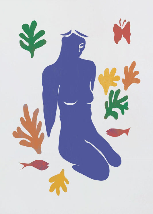 Blue Silhouette of a Kneeling Figure | Poster