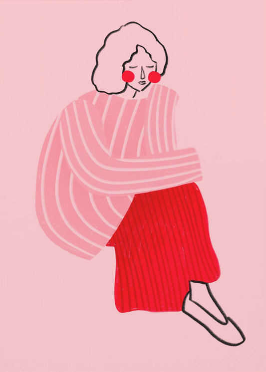 Pink and Red Line Lady | Canvas