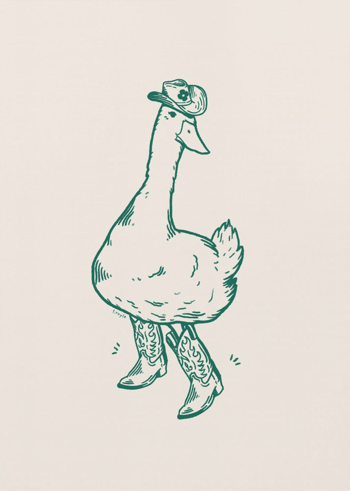 Pato con botas vaqueras en color verde | Impresiones en Lienzo