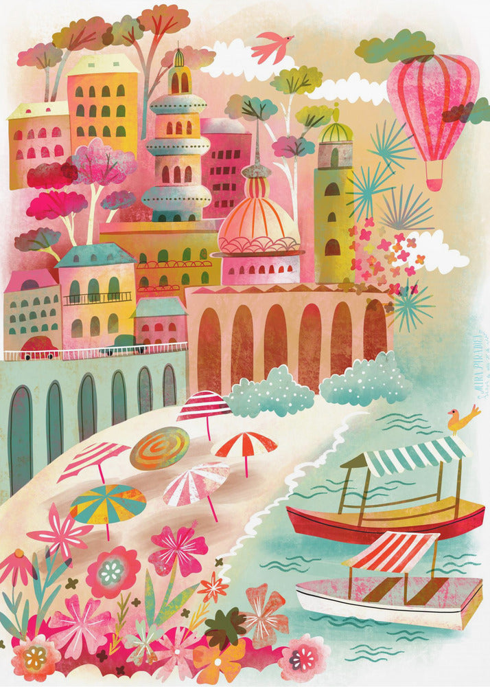 Amalfi Coast Summer View Hot Air Balloon | Canvas