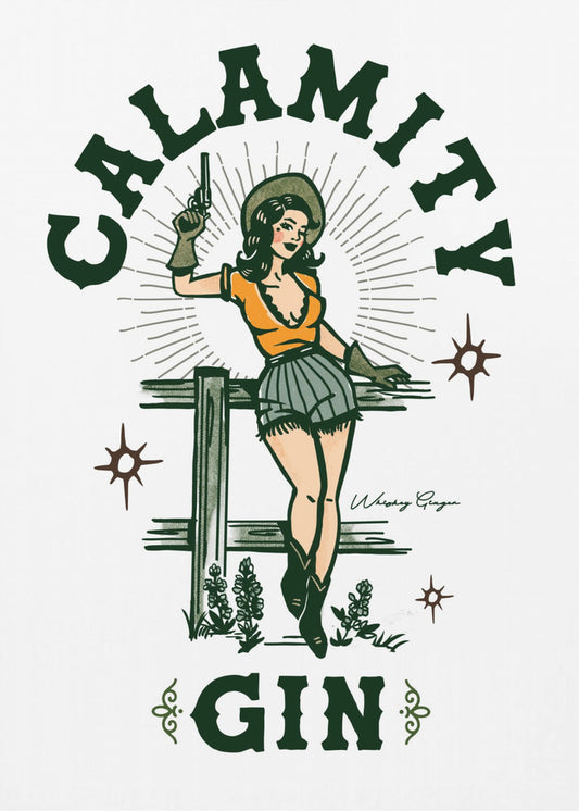 Calamity Gin Zabawna Sztuka Retro Western Cowgirl | Wydruki na łótnie