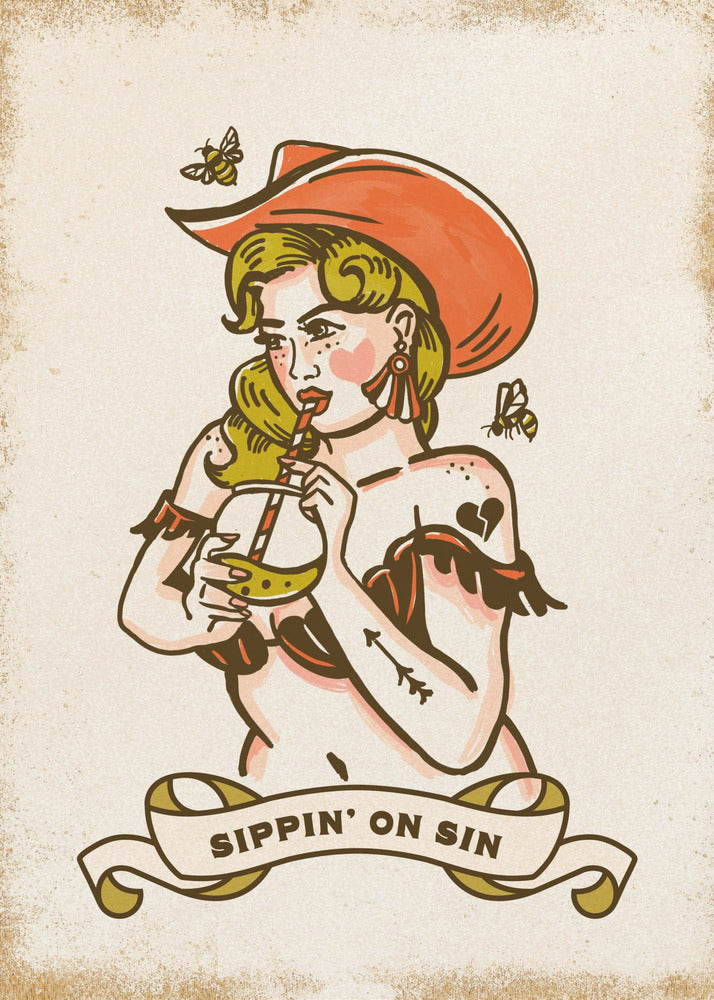 Sippin On Sin Cute & Sassy Cowgirl Art | Canvas