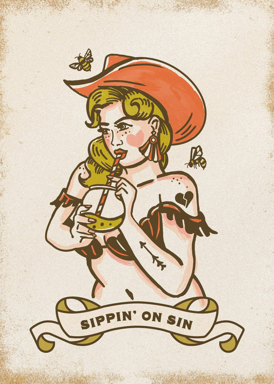 Sippin On Sin Süße und freche Cowgirl-Kunst | Leinwand-Bilder