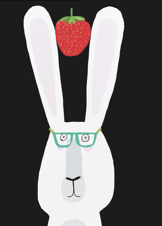 Süßes weißes Kaninchen mit Erdbeere von der Künstlerin Carla Daly | Poster