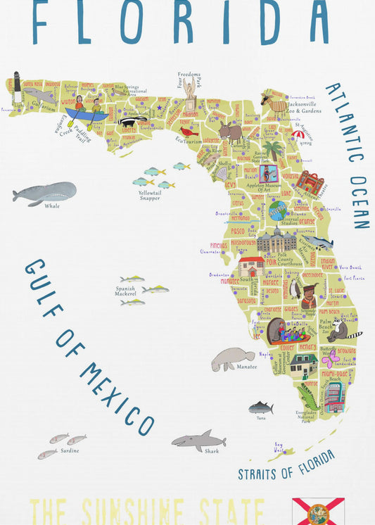 Ilustrowana mapa Florydy autorstwa artystki Carli Daly | Wydruki na łótnie