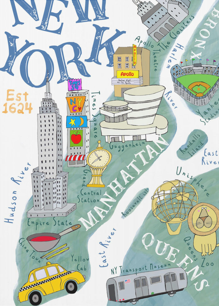 Kuvitettu New Yorkin kartta taiteilija Carla Dalyn toimesta | Canvastaulut