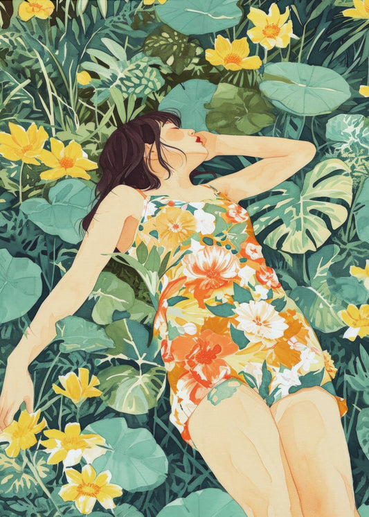 Entspannungszeit Frau und Wiese | Poster