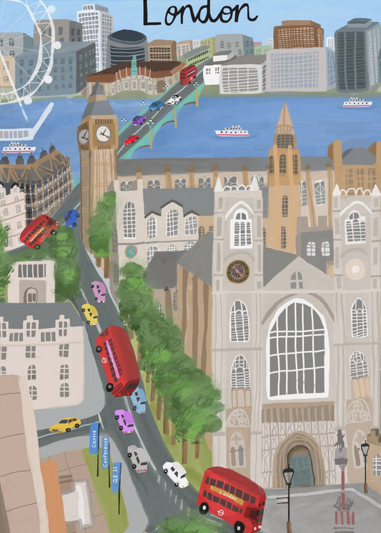 London City mit Blick auf die Themse und Big Ben von der Künstlerin Carla Daly | Leinwand-Bilder