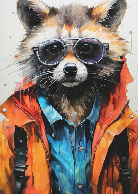 Waschbär Hipster Aquarell Tierkunst | Poster