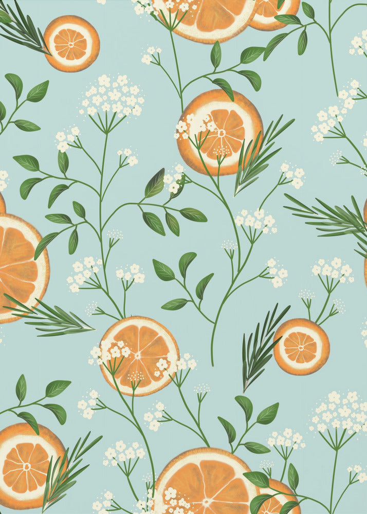 Holunderblüten und Orangen Hellblau | Poster