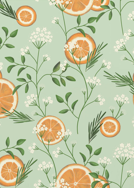 Holunderblüten und Orangen Hellgrün | Poster