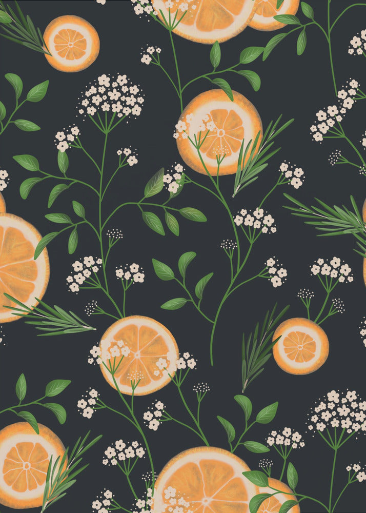 Holunderblüten und Orangen Schwarz | Poster