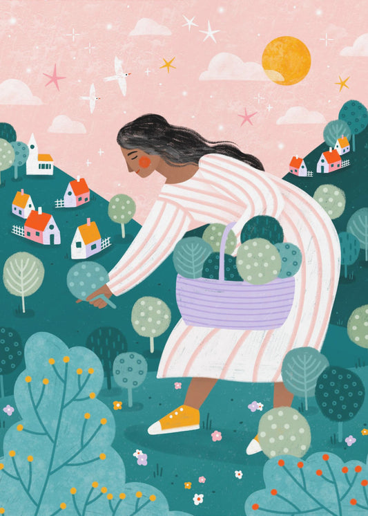 Eine Frau beim Bäumepflücken | Poster