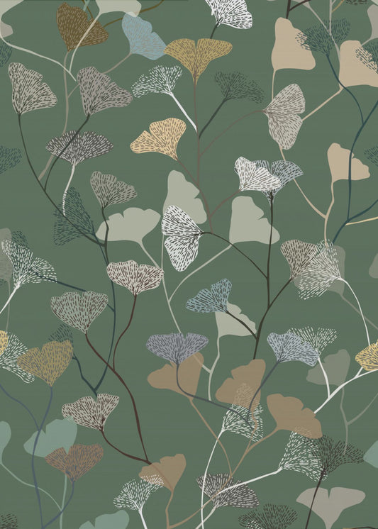 Ginkgo Leaves moss green pattern | Poster