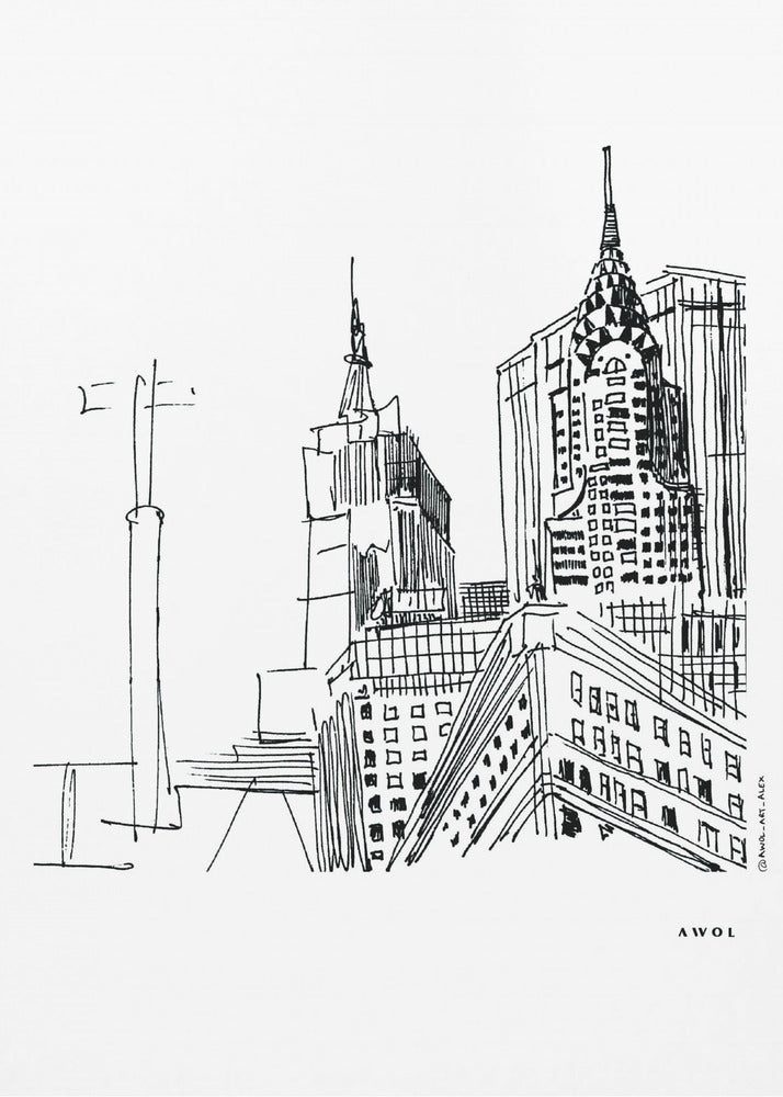 Zeichnung von New York City, Kunstdruck der legendären Wolkenkratzer von Manhattan | Leinwand-Bilder