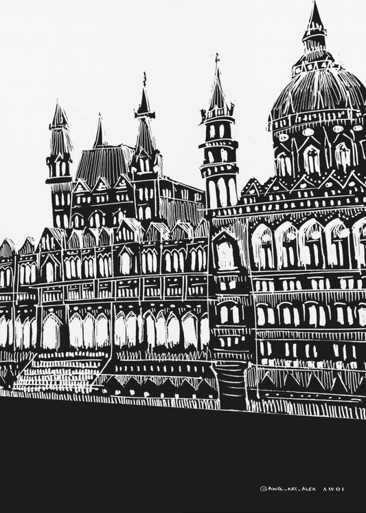 Budapest, Ungarn, Stadtkunst, Schwarz-Weiß-Architekturzeichnung | Leinwand-Bilder