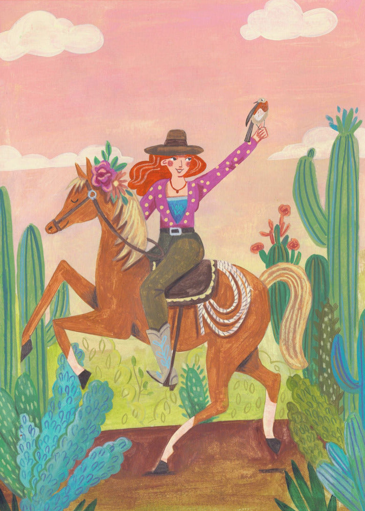 Cowgirl on horse in the desert | Canvas