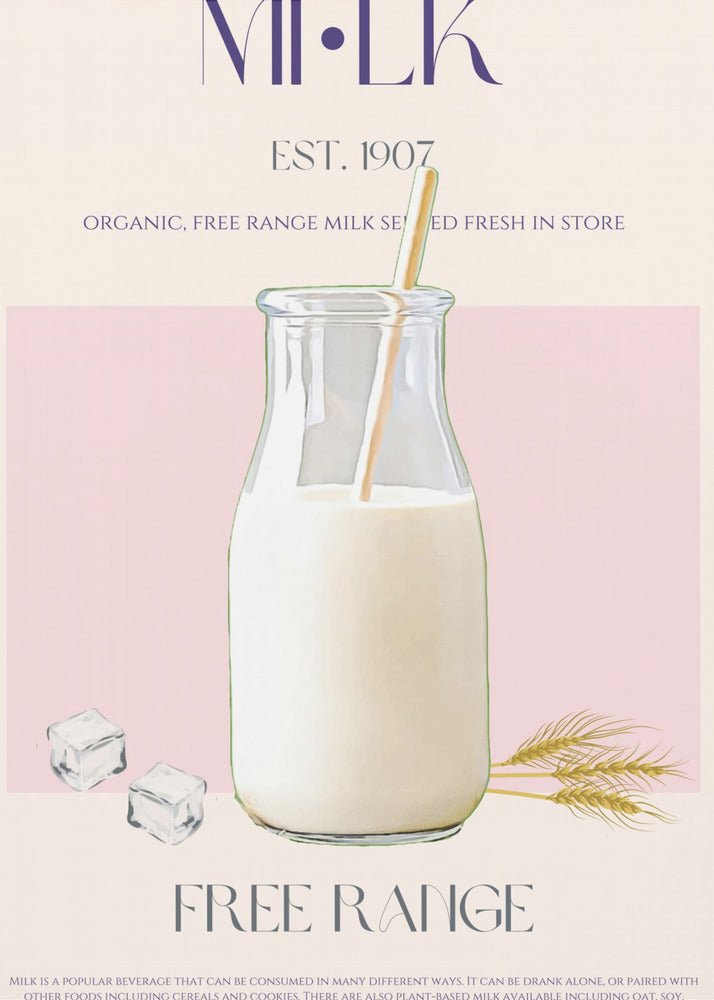 Organic Free Range Milk in a Clear Bottle with Straw | Poster