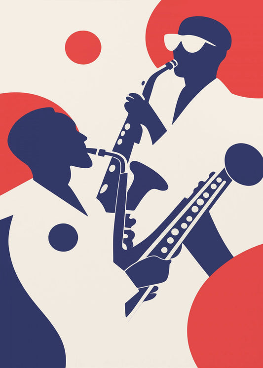 Silhuetter av musiker som spelar saxofon | Canvastavla