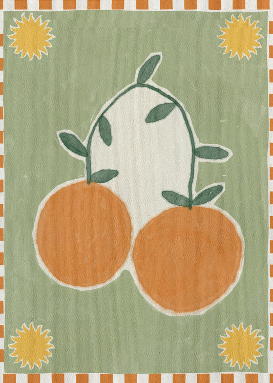 Orange Frucht auf grünem Hintergrund | Leinwand