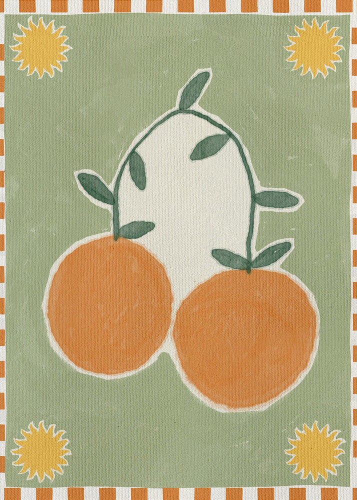 Orange Frucht auf grünem Hintergrund | Leinwand