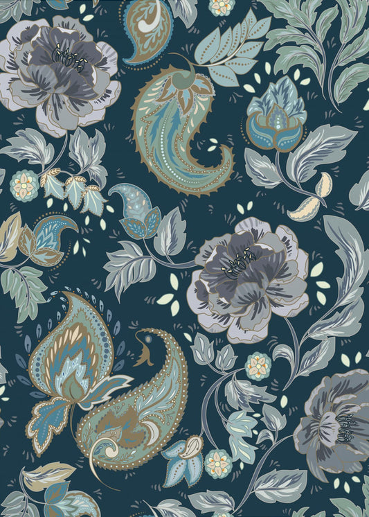 Floral Heritage paisley moonshine blue pattern | Poster