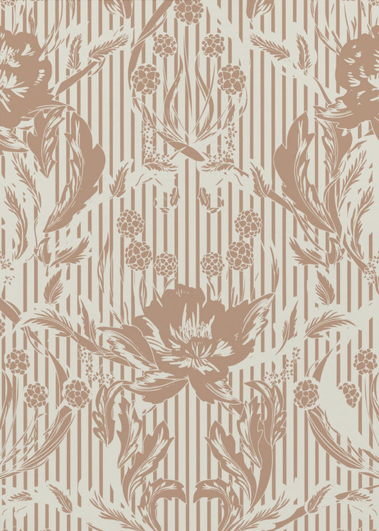 Floral Heritage Morris monochrome stripes mocha mousse pattern | Poster