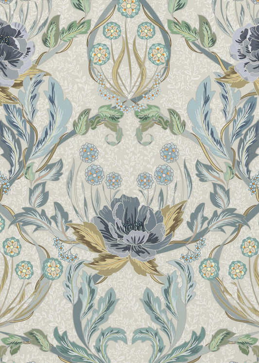 Floral Heritage Morris hazy blue pattern | Poster