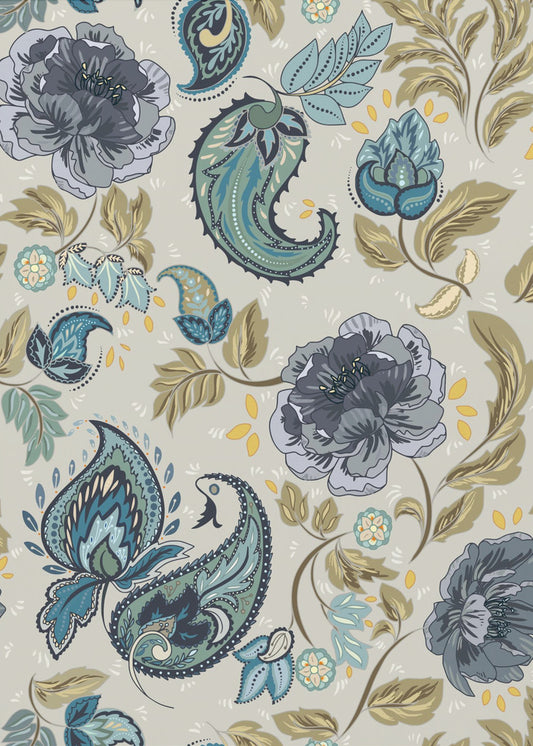 Floral Heritage paisley hazy blue pattern | Poster