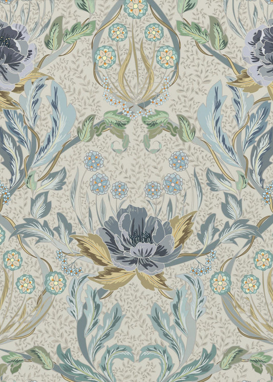 Floral Heritage Morris hazy blue tinted pattern | Poster