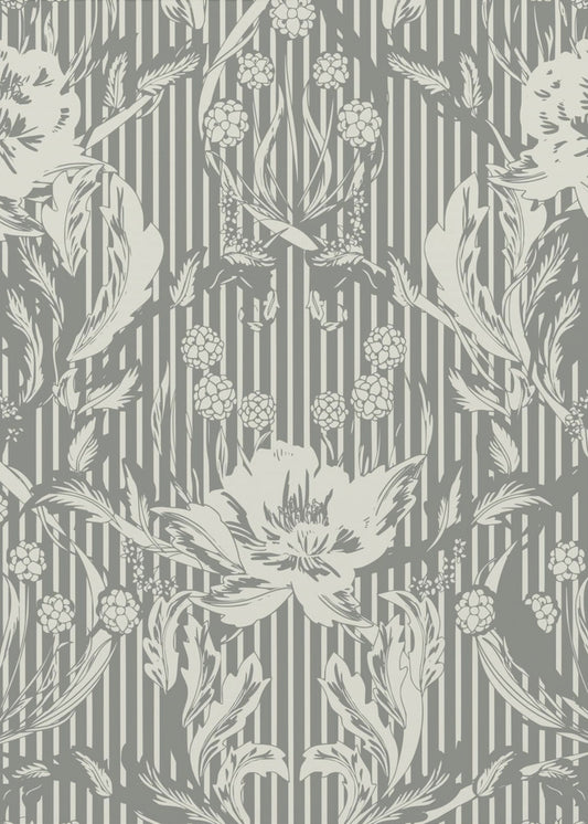 Floral Heritage Morris monochrome stripes grey pattern | Poster