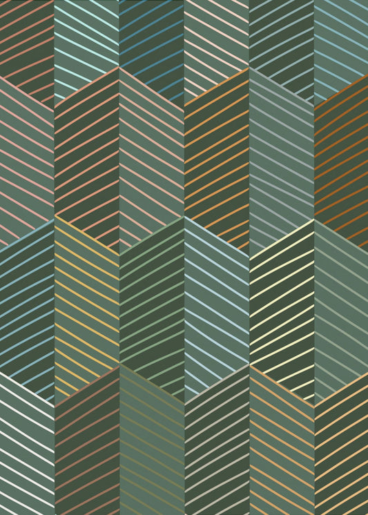 Floral Heritage herringbone forest green pattern | Poster