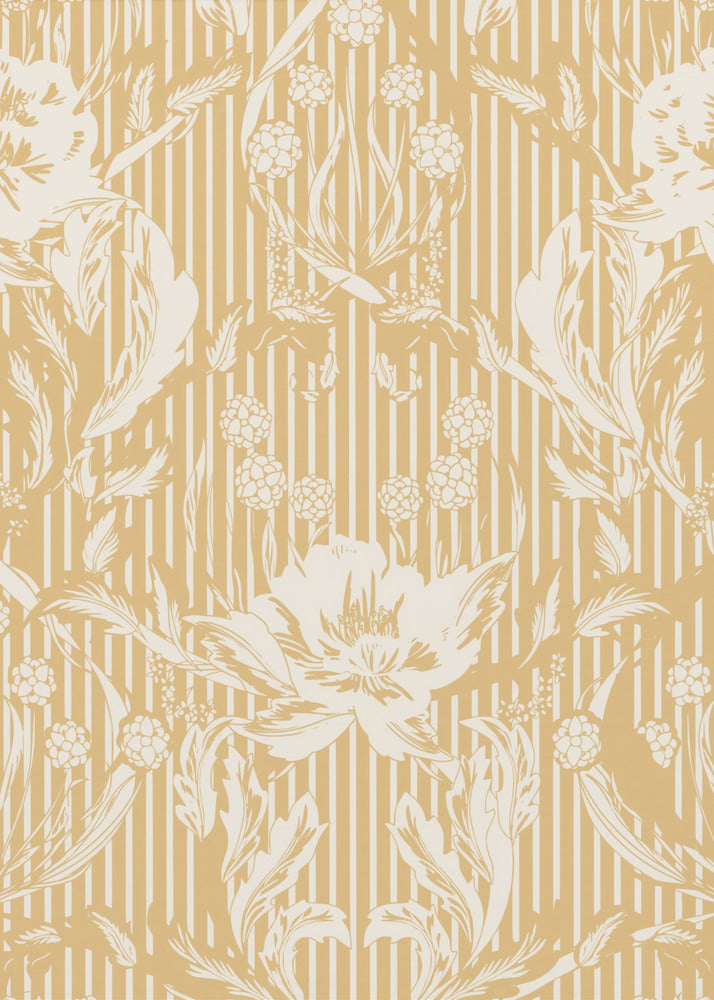 Floral Heritage Morris monochrome stripes yellow pattern | Poster