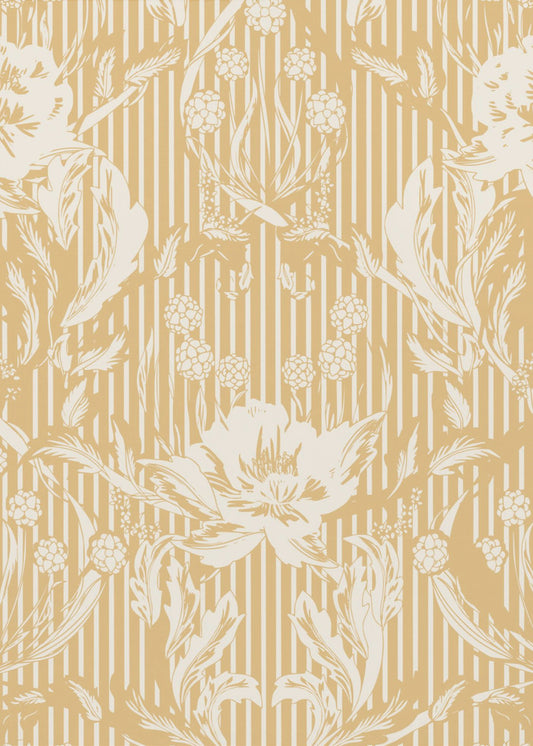 Floral Heritage Morris monochrome stripes yellow pattern | Poster
