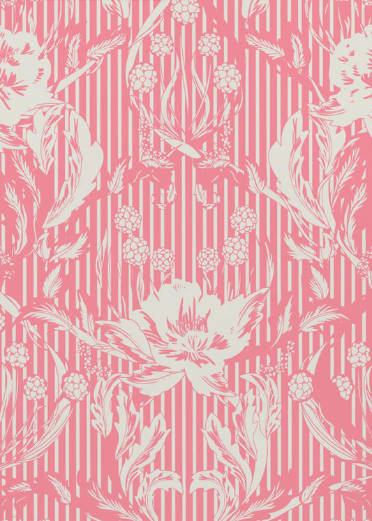Floral Heritage Morris monochrome stripes raspberry red pattern | Poster