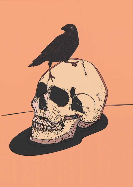 Totenkopf und Rabe | Leinwand