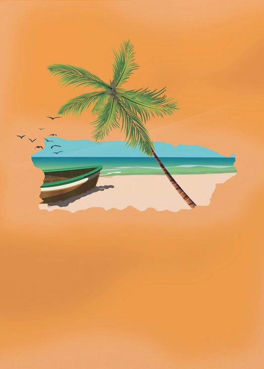 Tropische Strandszene mit Palme | Leinwand