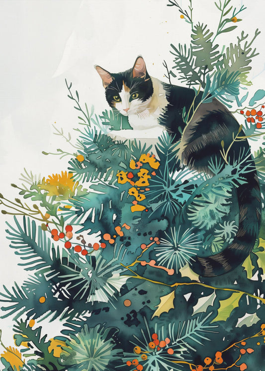 Kätzchen und Weihnachtsbaum | Poster