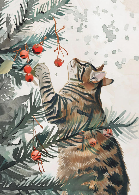 Kätzchen und Weihnachtsbaum | Poster