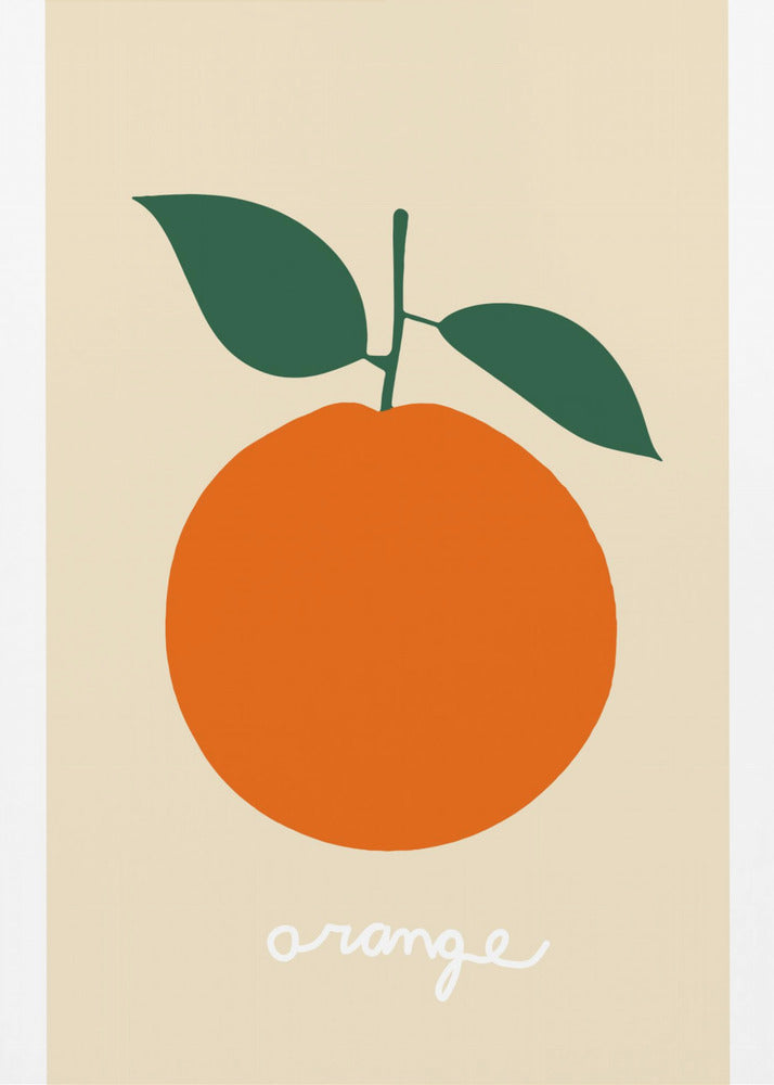 Stilisierte Orange mit dunkelgrünen Blättern | Leinwand