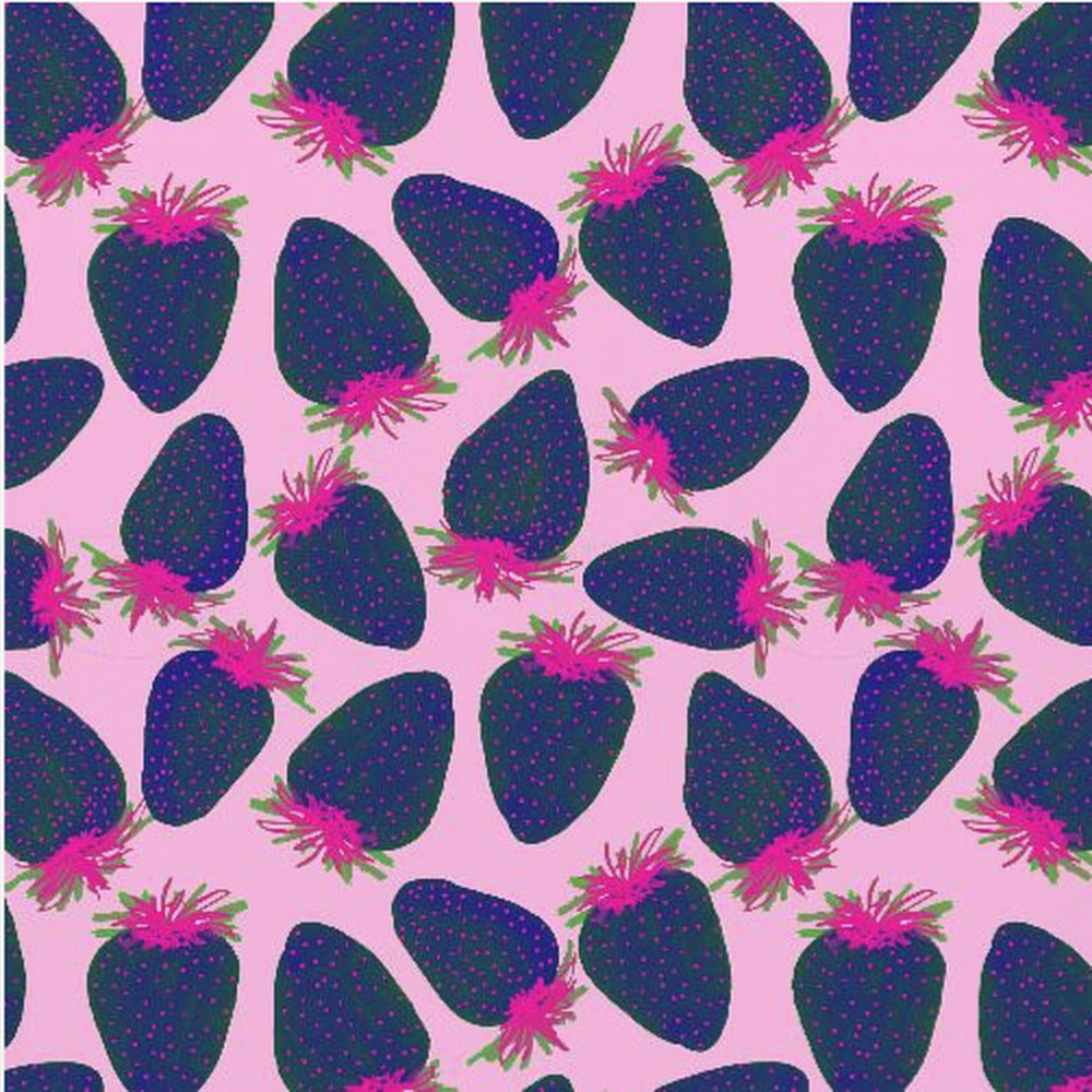 Erdbeeren Obst Marineblau Pink auf Pink | Poster - Kunstdruck