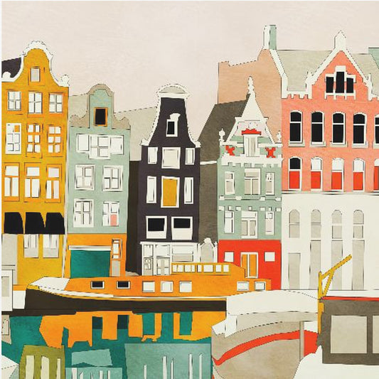 Amsterdamer Häuser mit Schiffen, Ansicht 1 | Poster