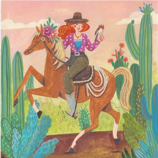 Cowgirl auf Pferd in der Wüste | Poster - Kunstdruck