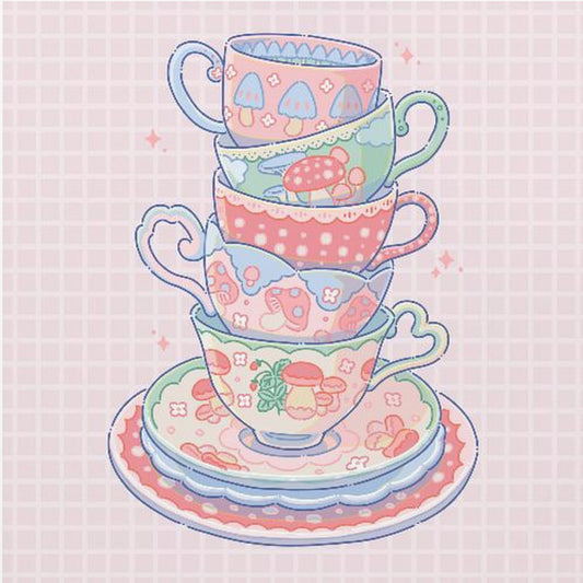 Teacup with Mushroom Patterns | Poster