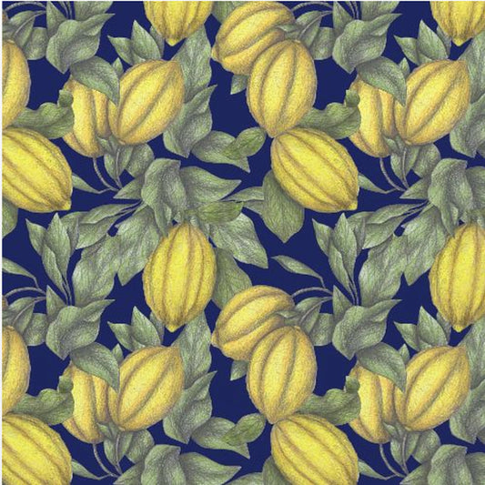 Gelbe Zitrone mit grünen Blättern | Leinwand