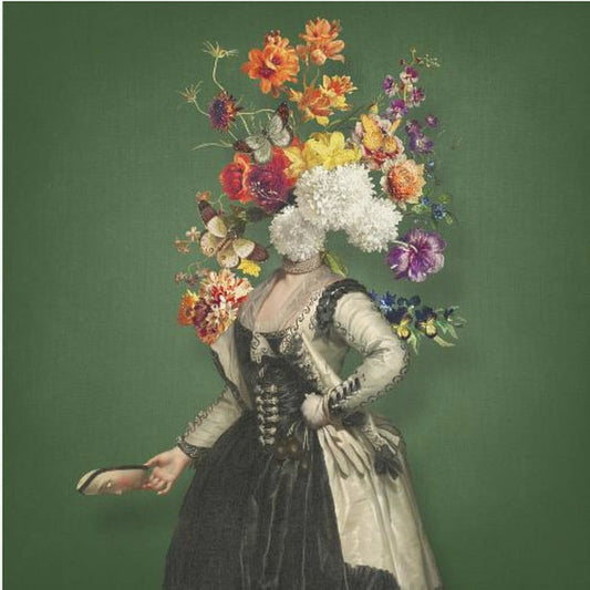 Klassische Porträtmalerei mit lebendigem floralem Element | Poster